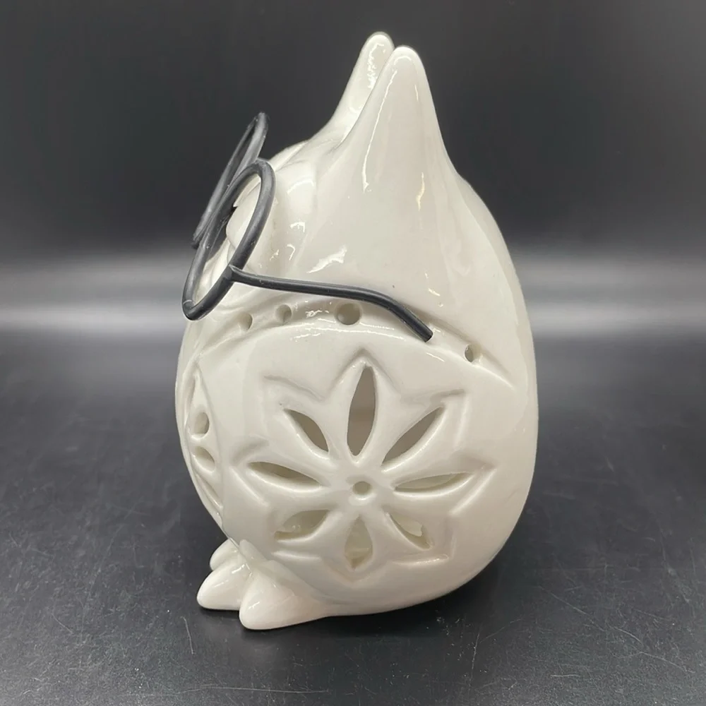 NWT Vintage Pier 1 Wise pointy ear Owl Glasses Tea Light Candle Holder